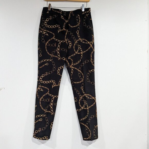 Zara Chain Link Print Pants Black Gold Size 6 - Picture 2 of 8